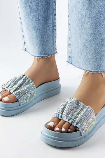 Blaue Damenpantoletten mit Zirkonen Franet