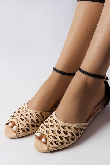 Beige durchbrochene Sandalen mit Zirkonia Avice 2