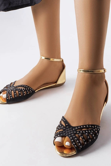 Schwarze durchbrochene Sandalen mit Zirkonen Aubrette