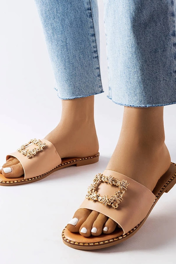 Sandfarbene Slipper mit...