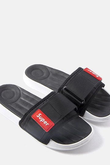 Alley Schwarze, mit Klettverschluss verstellbare Flip-Flops für Herren