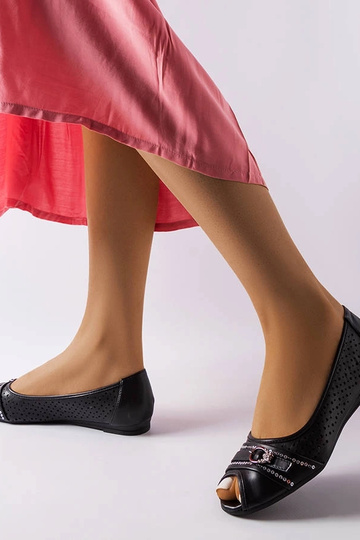 Schwarze durchbrochene Ballerinas mit Zirkonen Creek