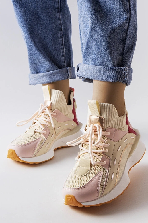 Beige und rosa Stoff-Sneakers Beginns