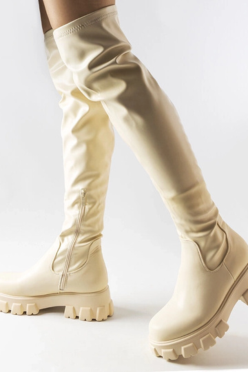 Sandfarbene kniehohe... 2