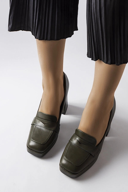 Dunkelgrüne Pumps mit hohem Absatz Inès