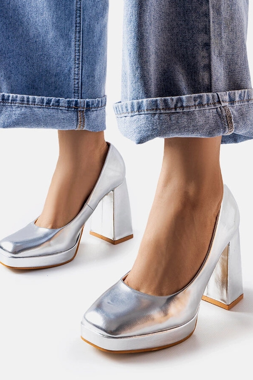 Silberne Mailly Pumps mit hohem Absatz