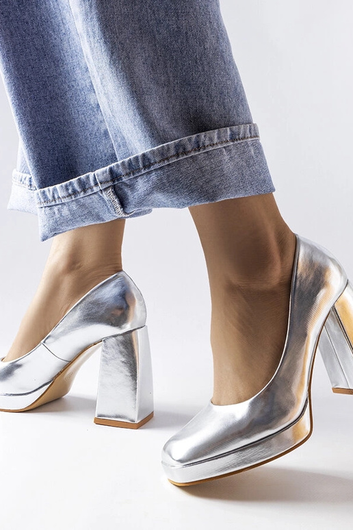 Silberne Mailly Pumps mit hohem Absatz