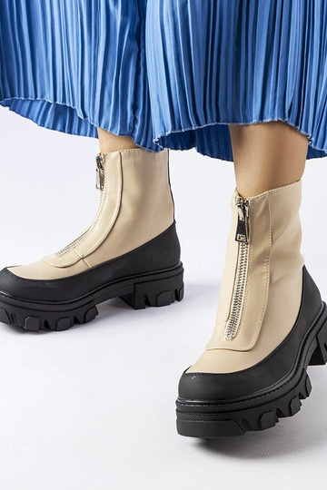 Beige Damenstiefeletten mit dicker Sohle und Morley-Reißverschluss 2