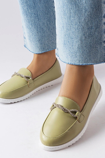 Grüne Loafer mit Zirkonen Paola
