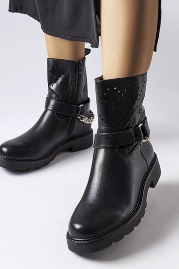 Schwarze durchbrochene Stiefeletten mit Kette Procopio 2