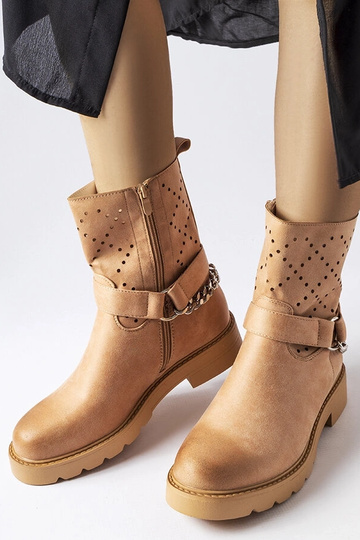 Beige durchbrochene Stiefeletten mit Kette Procopio