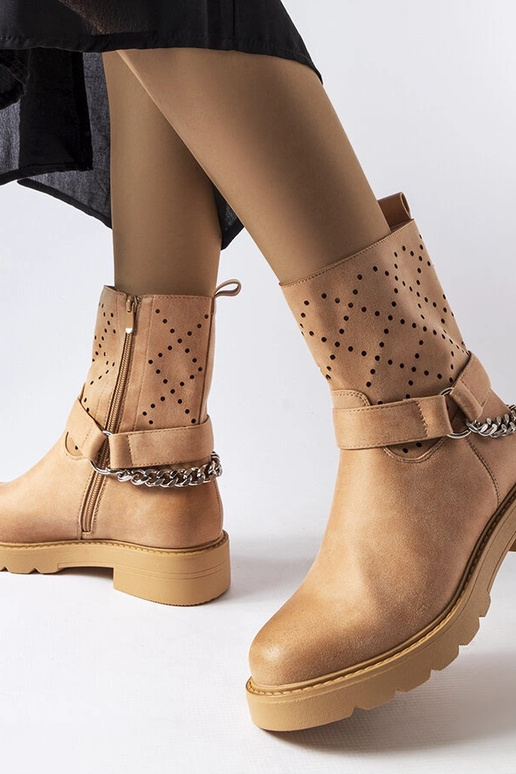 Beige durchbrochene Stiefeletten mit...