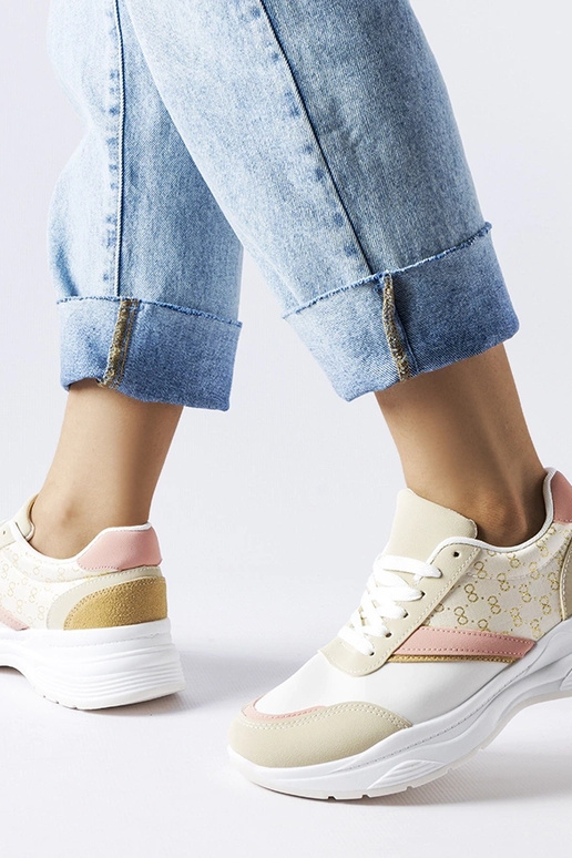 Beige und weiße Sneakers mit goldenem... Beige und weiße Sneakers mit goldenem...