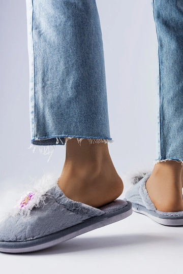 Graue warme Hausschuhe mit... 2