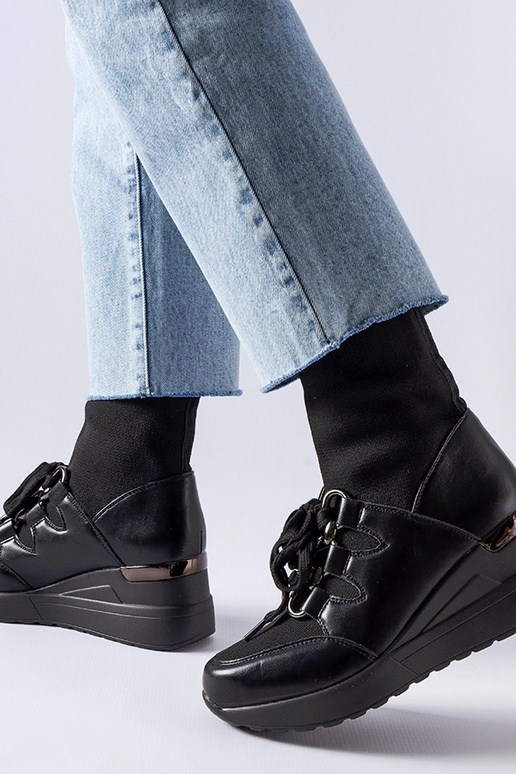 Schwarze Rochon-Sockenkeilstiefel