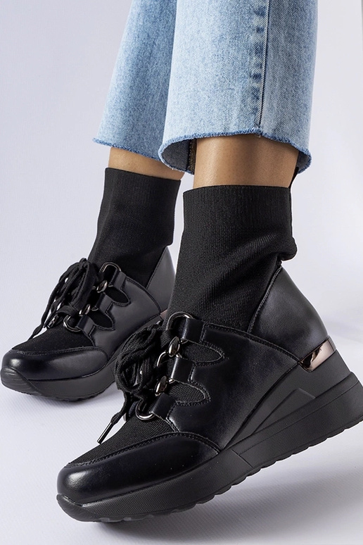 Schwarze Rochon-Sockenkeilstiefel