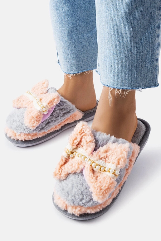 Graue und rosa Hausschuhe mit Schleife