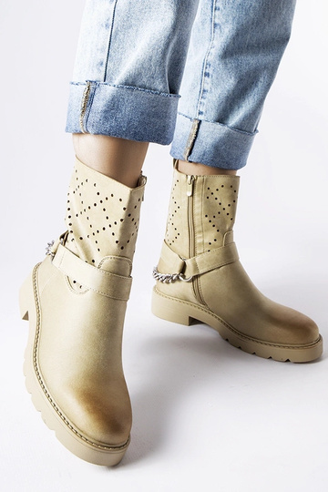 Grüne durchbrochene Stiefeletten mit Kette Procopio