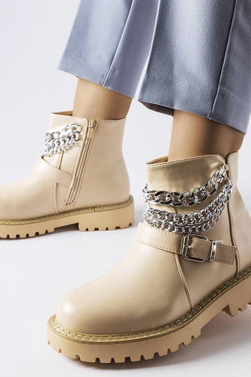Beige Stiefeletten mit Zierketten Mezzavia 2