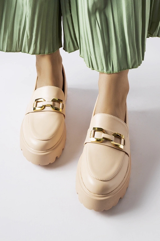 Beige Damen-Loafer mit...