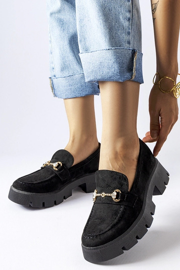 Schwarze Loafer mit Schnalle und Strasssteinen Gaiola