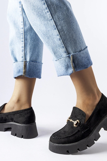Schwarze Loafer mit Schnalle und Strasssteinen Gaiola 2