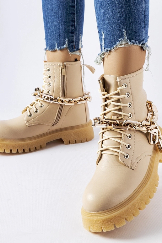 Beige Bowling-Stiefel mit Kette