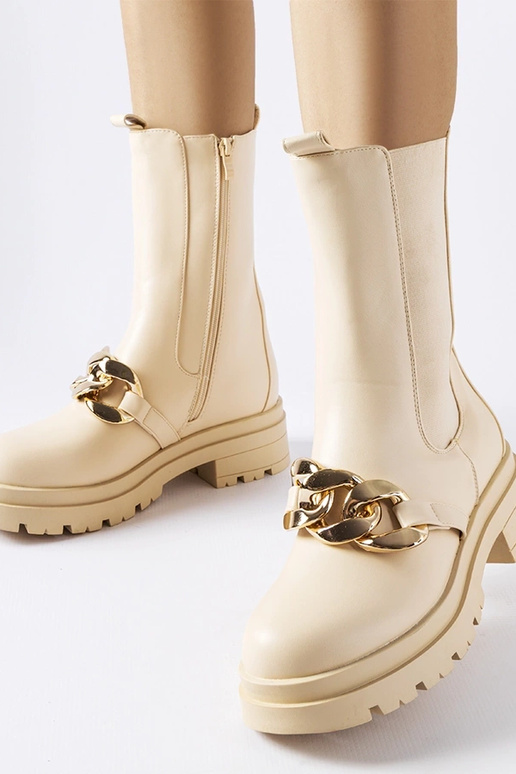 Beige Stiefeletten mit Kette Thierry