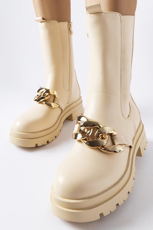 Beige Stiefeletten mit Kette Thierry