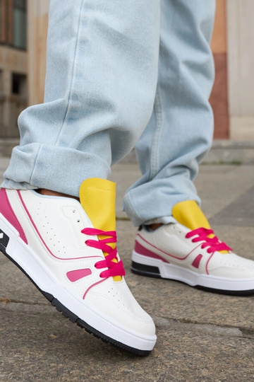 Archie – Rosa-weiße Sneakers mit gelber Zunge