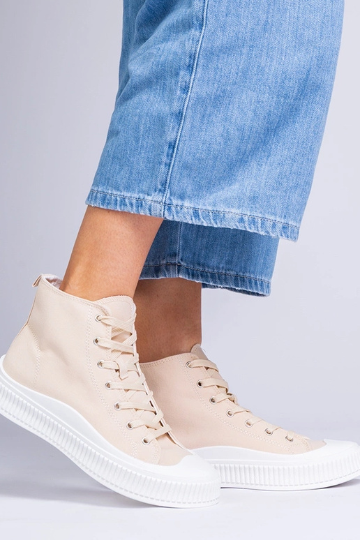 Sandfarbene Schuhe auf Plattform,...