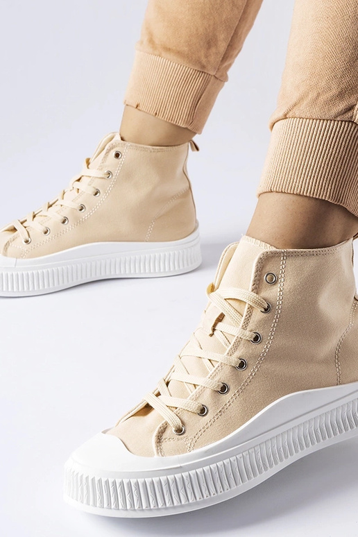 Sandfarbene Schuhe auf Plattform,...