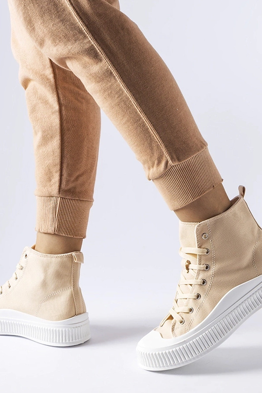 Sandfarbene Schuhe auf Plattform,...