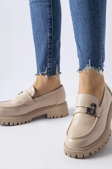 Beige klassische Loafer mit Schnalle Francesca
