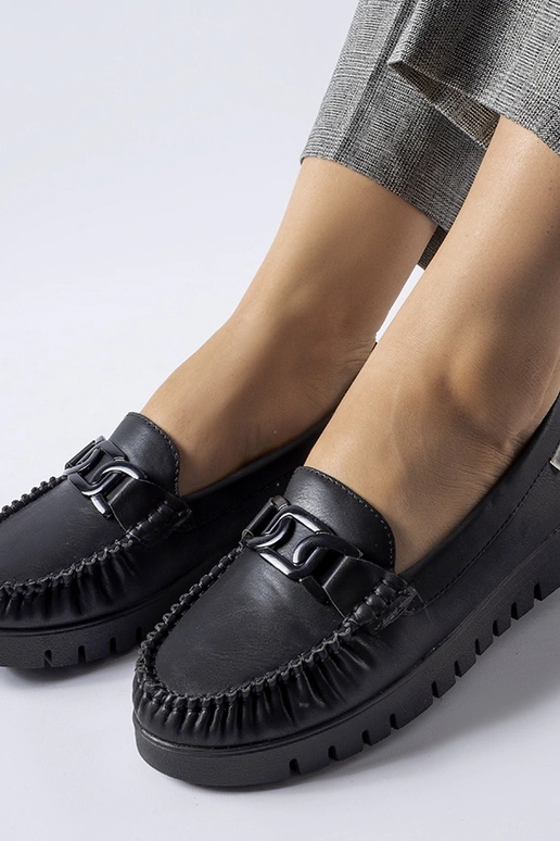 Schwarze Schnallen-Loafer mit...