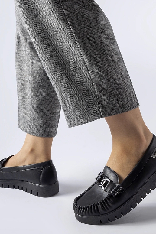 Schwarze Schnallen-Loafer mit...