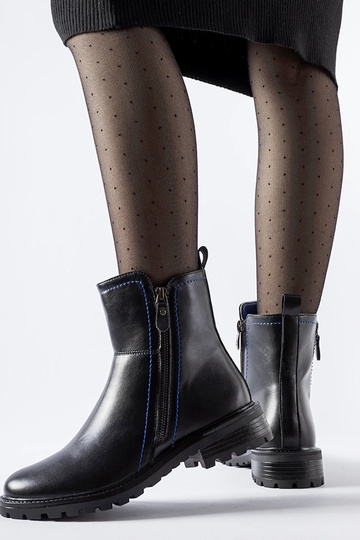 Nereo schwarze Stiefeletten mit dekorativem blauen Faden 2