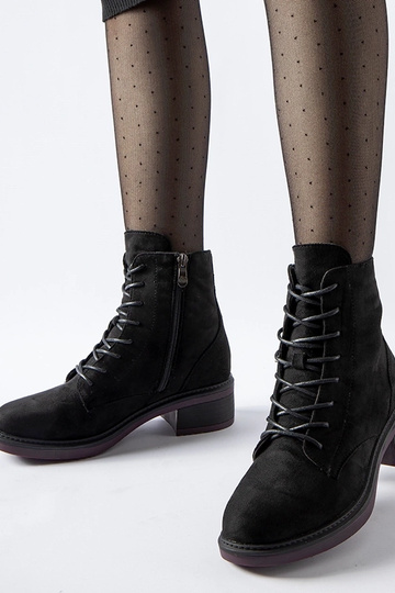 Schwarze klassische Stiefeletten mit lila Sohle Teo