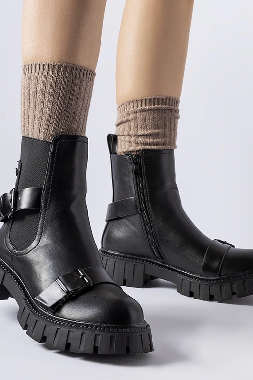 Schwarze Stiefeletten mit massiver...