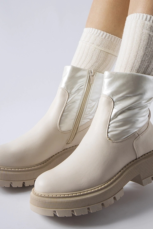 Beige Stiefeletten mit dekorativem...