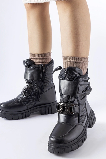 Schwarze Schneestiefel mit dekorativer Schnalle Athos