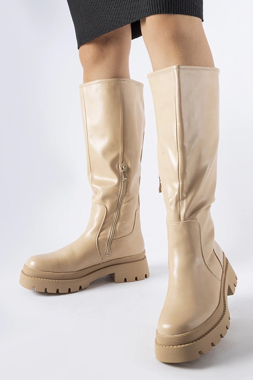 Beige flache klassische Stiefel...