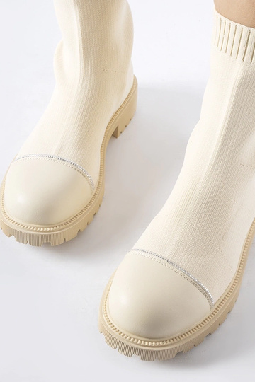 Beige Sock Boots mit Strasssteinen Vail 2