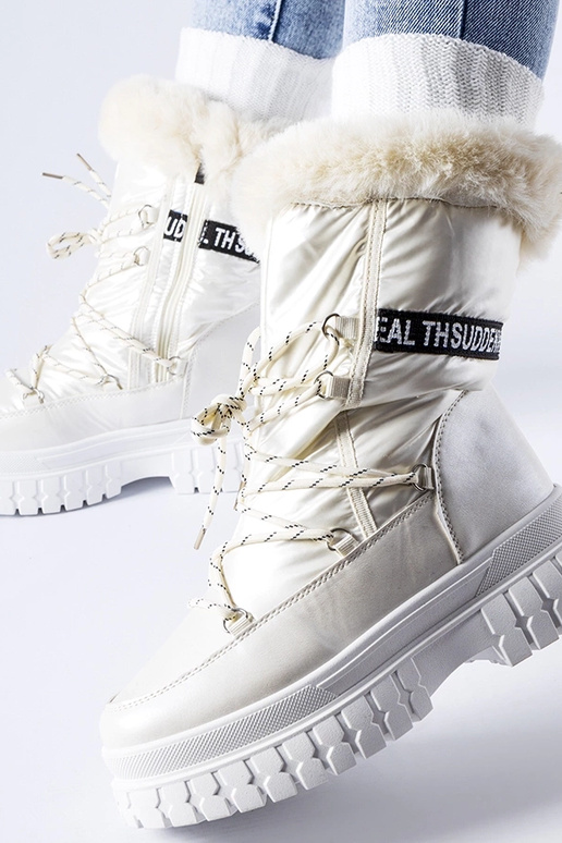 Beige gefütterte Schneestiefel mit...