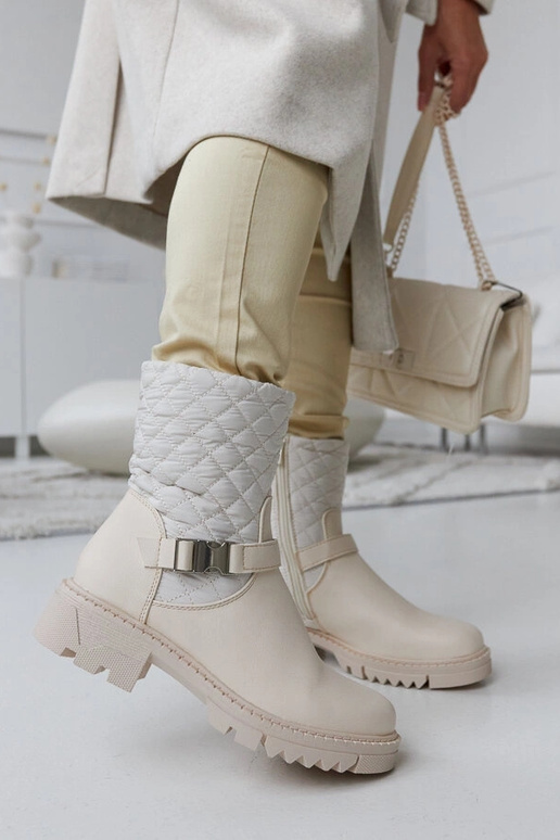 Beige Stiefeletten mit dekorativer...