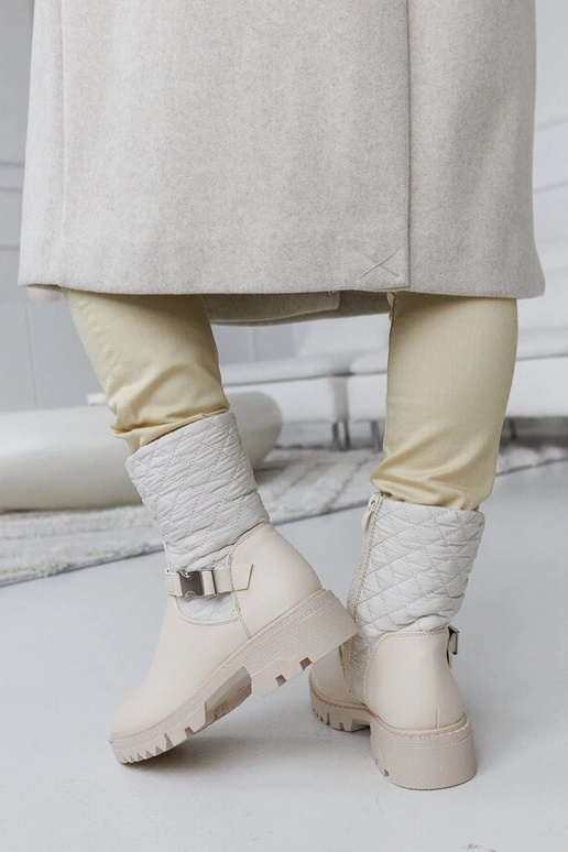 Beige Stiefeletten mit dekorativer...