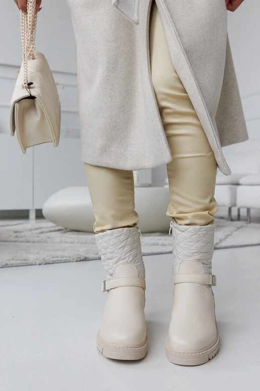 Beige Stiefeletten mit dekorativer...