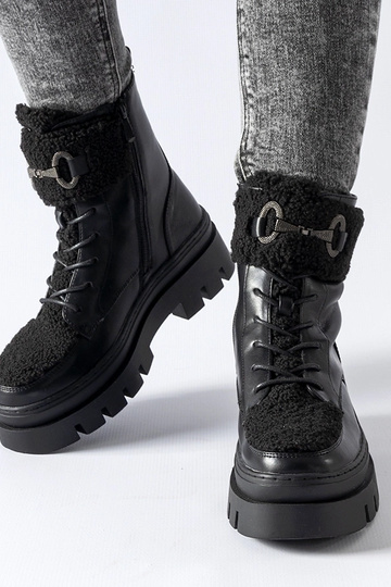 Schwarze isolierte Highland-Arbeitsstiefel mit Schnalle 2