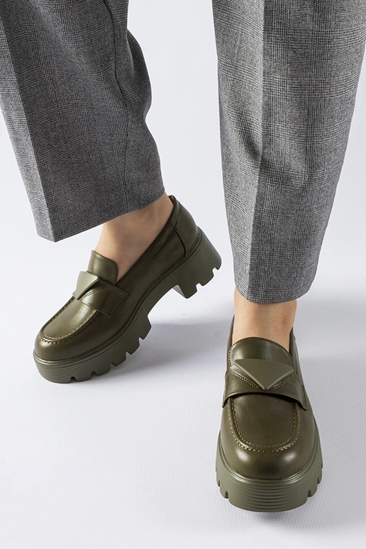 Grüne Mokassins mit massiver...