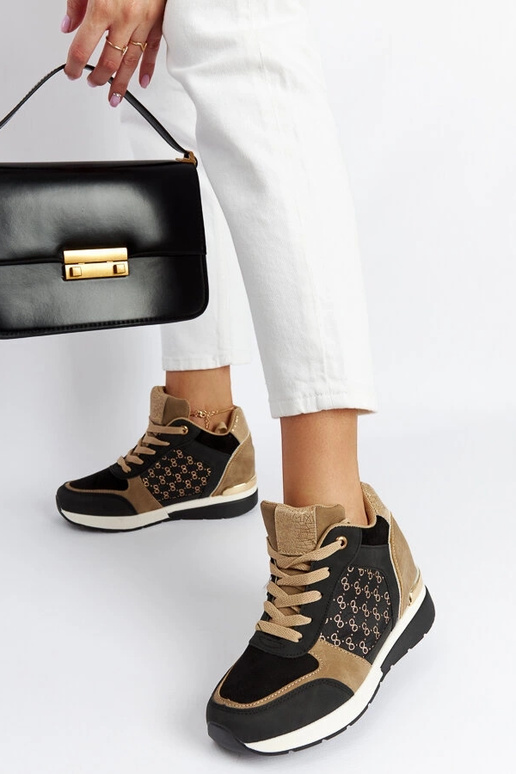 Schwarze, kastanienbraune Keil-Sneakers Schwarze, kastanienbraune Keil-Sneakers